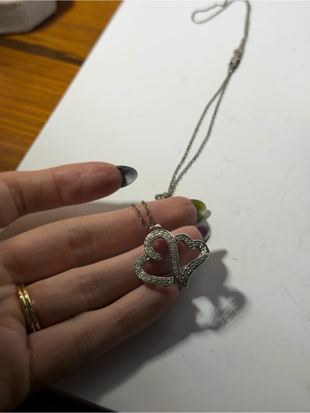 925 sterling silver double heart necklace